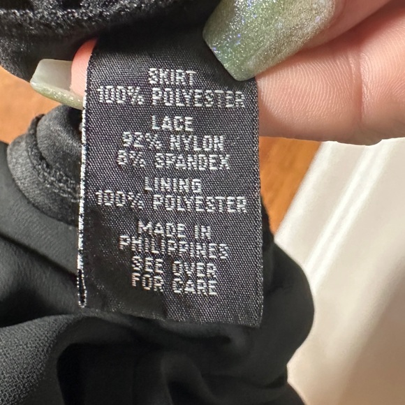 BCX Black Lace Mini Dress Stretchy A-Line w/ Crochet Waist Feminine Minimalist - Picture 13 of 15